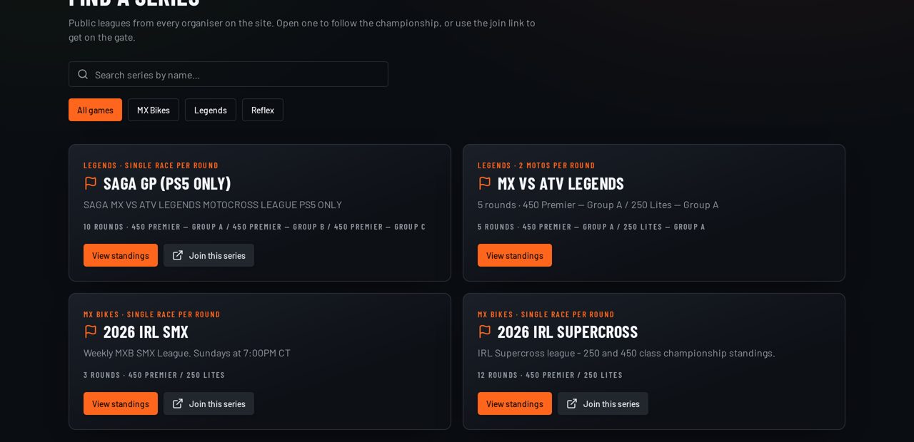 Find a series — Discover leagues to race